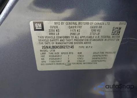 2013 Chevrolet Equinox Ls from USA, damaged, VIN 2GNALBEK5D6272145